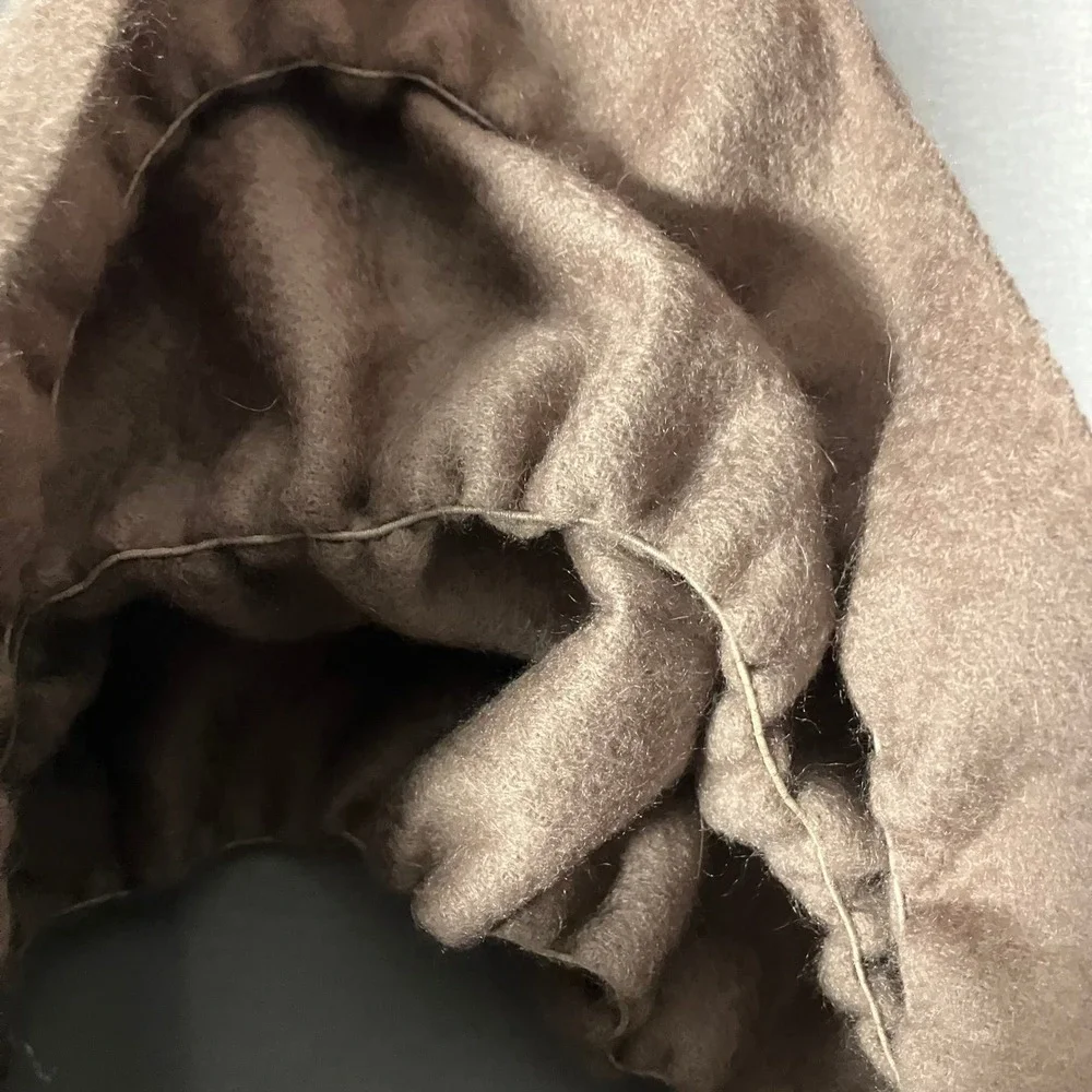 SAYAMI 100% Cashmere Ruched‎ Scarf Shawl Taupe Fringe